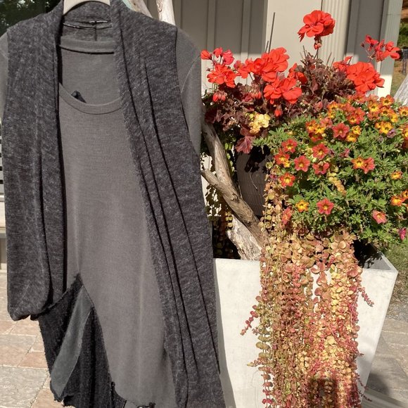 COPY - Tunic Dress+Vest Cardigan, S/M, dark gray green, gray - Picture 2 of 16